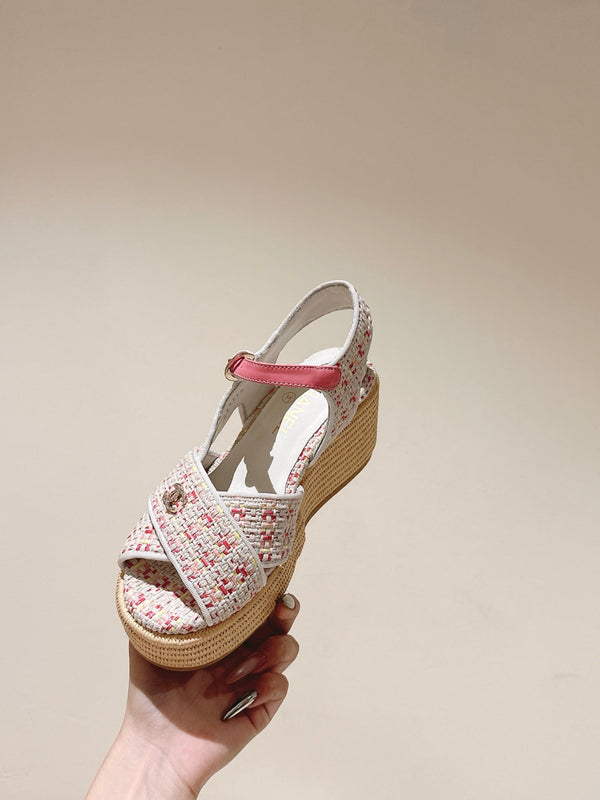 CC 25ss Espadrille Sandals 85mm Pink Colorful Tweed Cowhide 462247