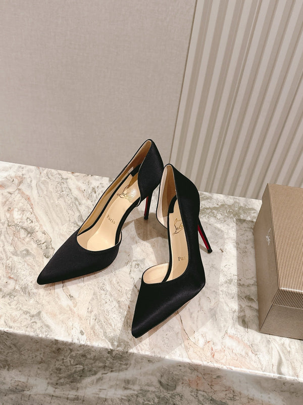CL 25s Iriza Pumps 95mm Black Satin Leather 446683