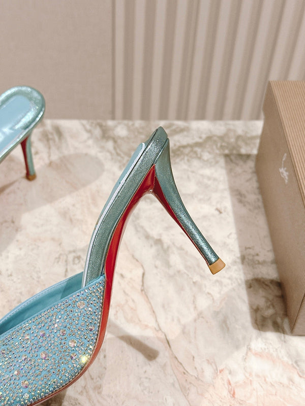 CL 25s Me Dolly Sandal Mule Heel Pump 85mm Blue Sheepskin 446689