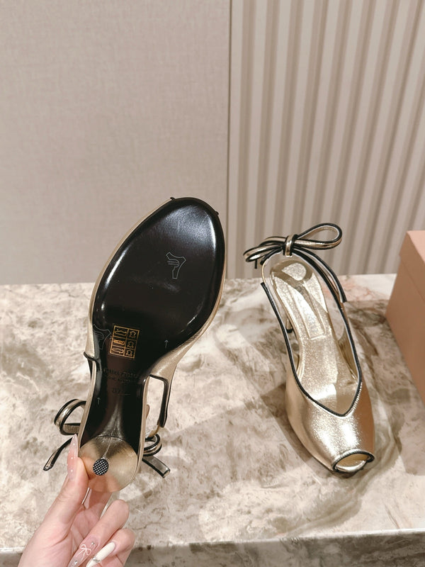 Miu Mordoré Slingback Pumps 85mm Light Gold Cowhide Sheepskin 445794