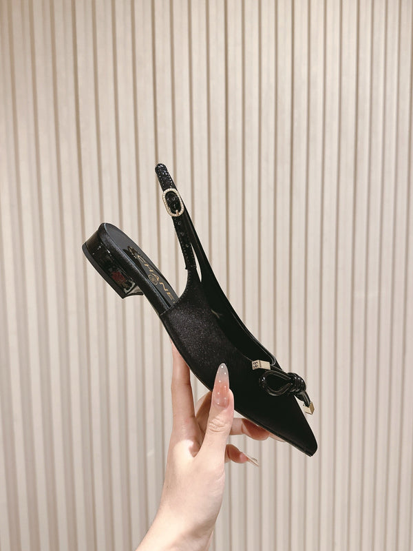 CC 25ss Bow Tie Slingbacks 20mm Black Satin & Patent Leather 447411