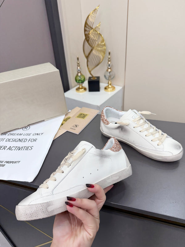Golden Goose 26s Superstar Sneakers White Gold Pink Glitter Leather 735894