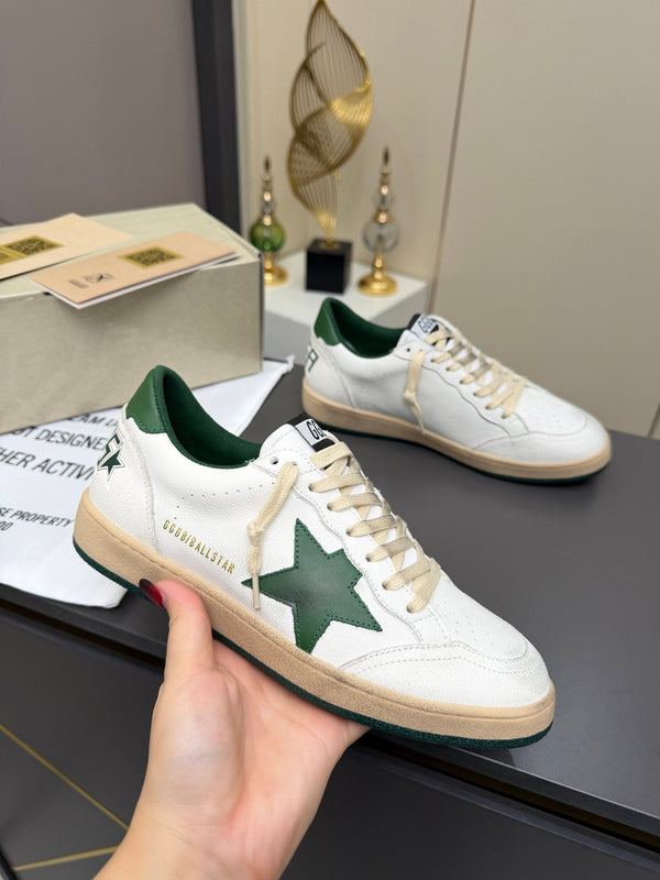Golden Goose 26s Ball Star Sneakers White Green Leather 735898