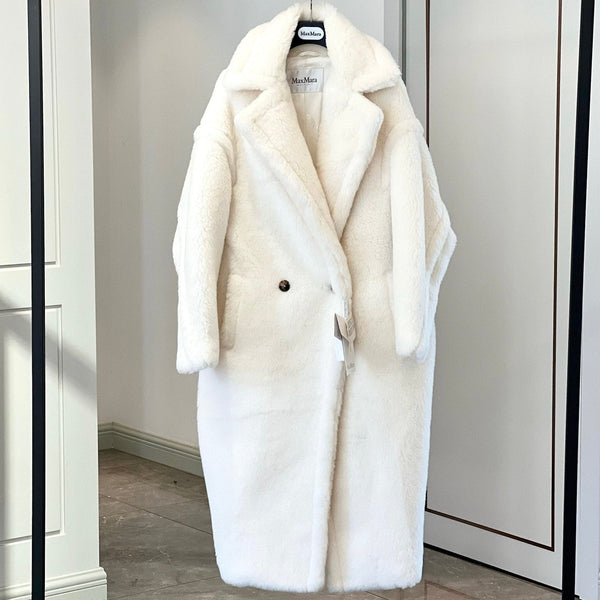 Max Mara 26s Teddy Bear Long Coat Off White Alpaca Wool Silk 429243