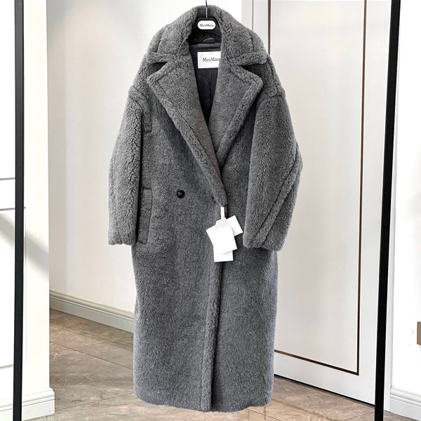Max Mara 26s Teddy Bear Long Coat Grey Alpaca Wool Silk 429241