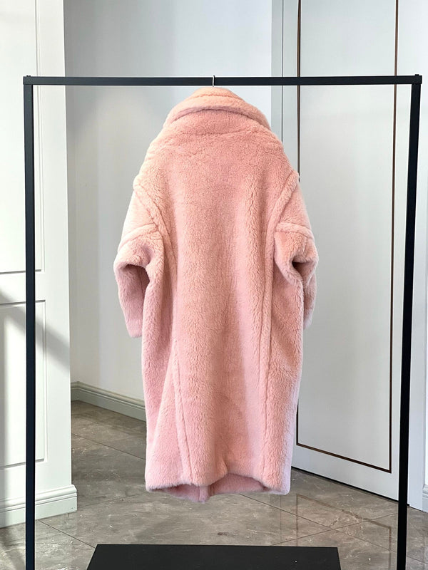 Max Mara 26s Teddy Bear Long Coat Pink Alpaca Wool Silk 429250