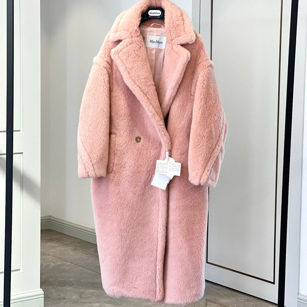 Max Mara 26s Teddy Bear Long Coat Pink Alpaca Wool Silk 429250