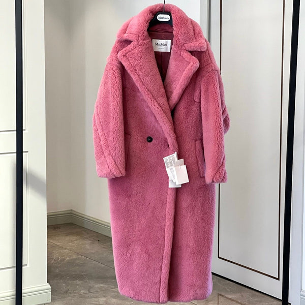 Max Mara Teddy Bear Icon Long Coat Hot Pink Alpaca Wool Silk 429220