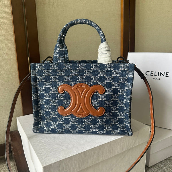SMALL CABAS THAIS 25 IN BAYOUX BLUE TRIOMPHE DENIM AND BRONZE BROWN CALFSKIN