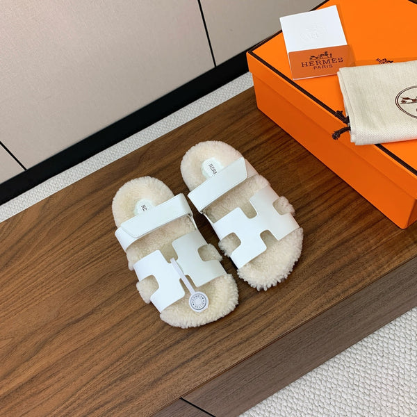 HM Chypre Sandal White Mix Light Beige Wool And Cowhide Lining  984210