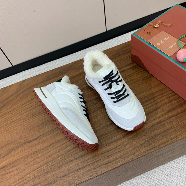 LP 26s Flexy Walk Sneakers 3cm White Suede Shearling 110922