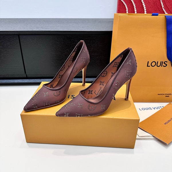 LV GALA High Heels Series Shoes 95mm Dark Rose Taupe Mesh 542214