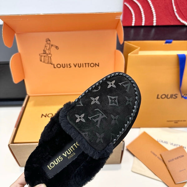 LV Ski Colorado Closed Mule Black Suede Wool 542228