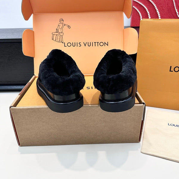 LV Cortina Closed Mule Black Suede Wool 542230