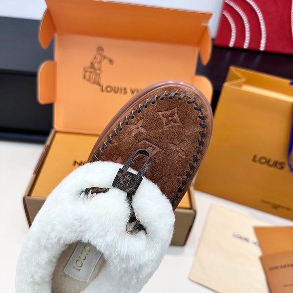 LV Cortina Closed Mule Chocolate Suede Wool 542231