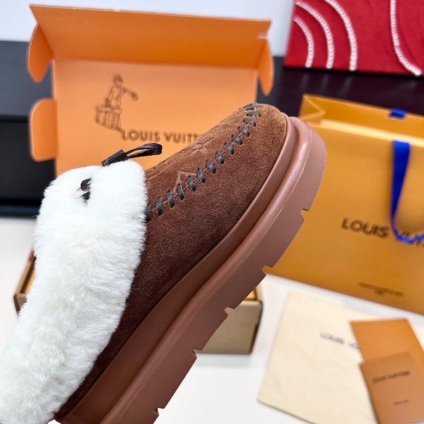 LV Cortina Closed Mule Chocolate Suede Wool 542231