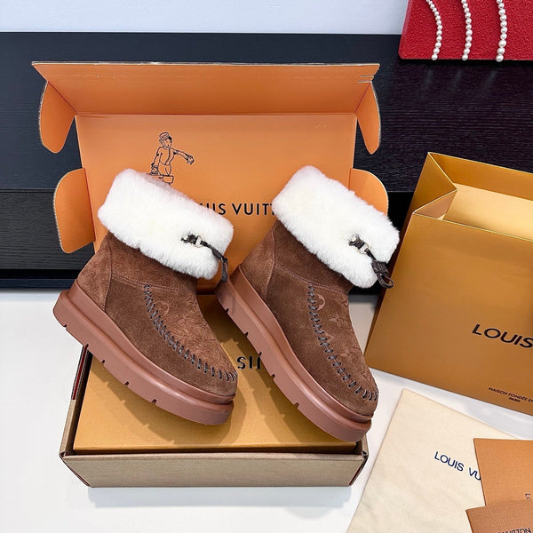 LV Cortina Low Boots Chocolate Suede Wool 542233