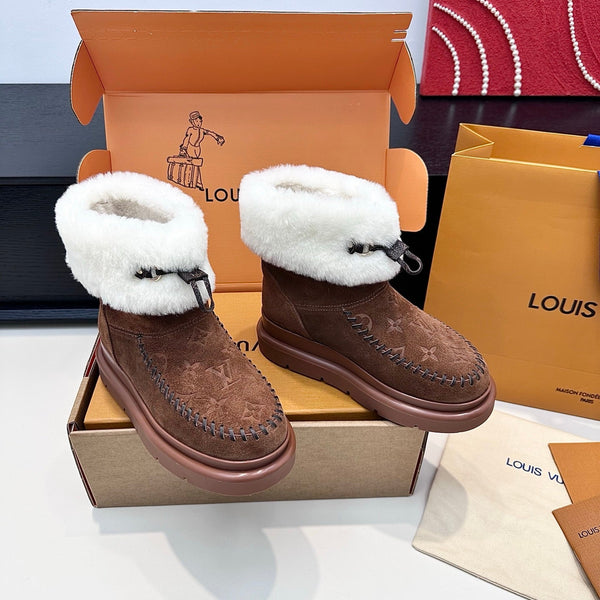 LV Cortina Low Boots Chocolate Suede Wool 542233
