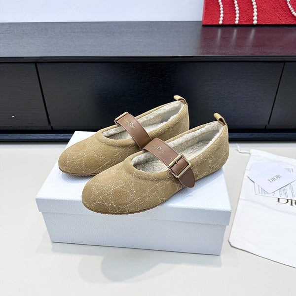 CD 26s Frost Ballet Flat In Light Brown Cannage Suede And Calfskin