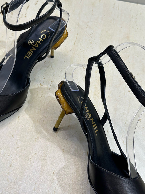 CC 2026 Couture Slingback Mushroom Heels Black Patent Leather 787181