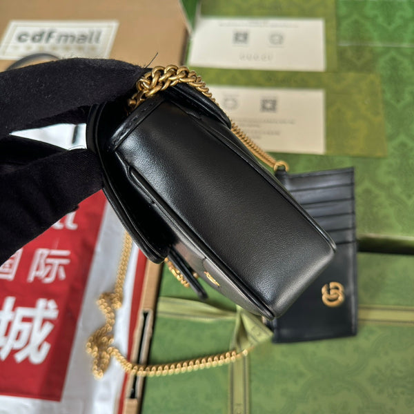 gg marmont 21cm black calfskin double g stud gold hardware