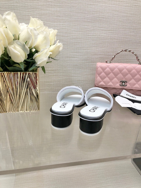 CC 25C Mid Heel Mule White Fabric Material 212959