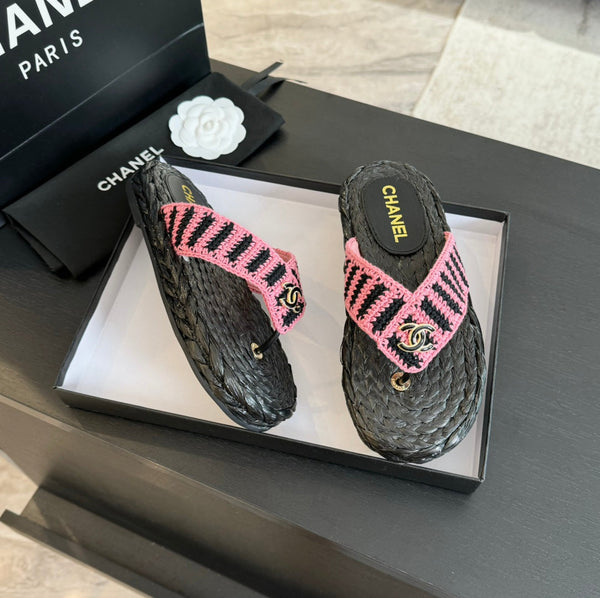 CC 26s Double C Hottest Flip-Flops Black Pink Knit