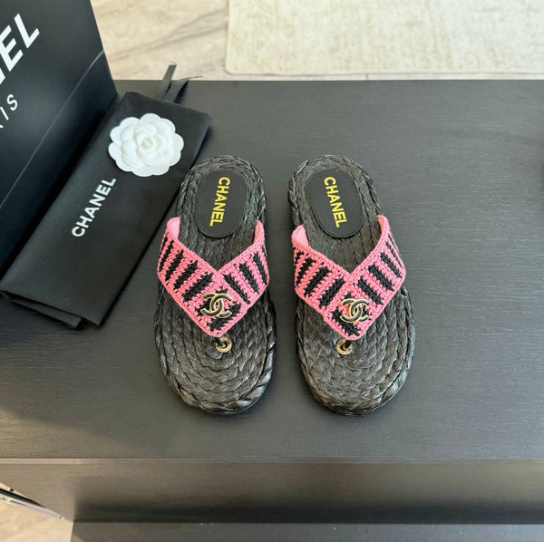 CC 26s Double C Hottest Flip-Flops Black Pink Knit