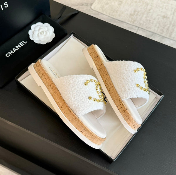 CC 25C Slippers White Satin Fabric 212980