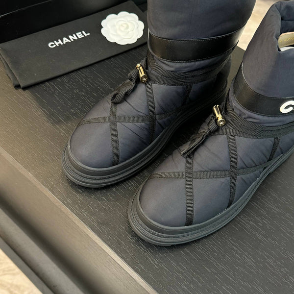 CC Ankle Boots Grey Mix Black Wind Cloth Quilted