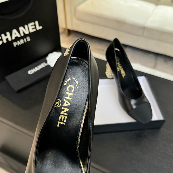 HIGH HEEL 85 MM SANDALS IN BLACK CALFSKIN AND FABRIC