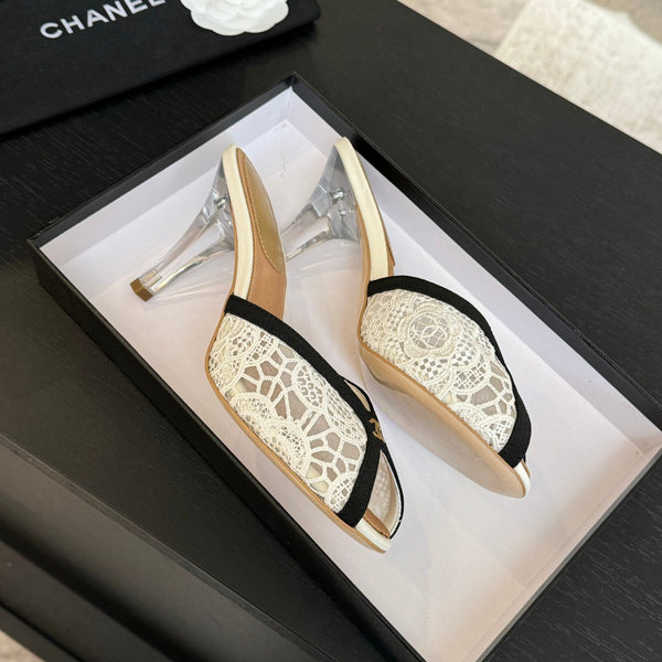 CC 26s Sandal 7cm Black White Mesh Lambskin 700610