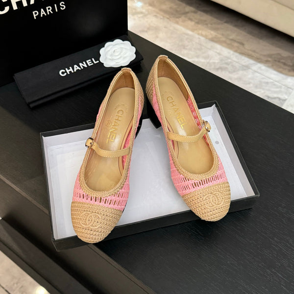 CC 25P Mary Jane 50mm Beige Pink Raffia 373788
