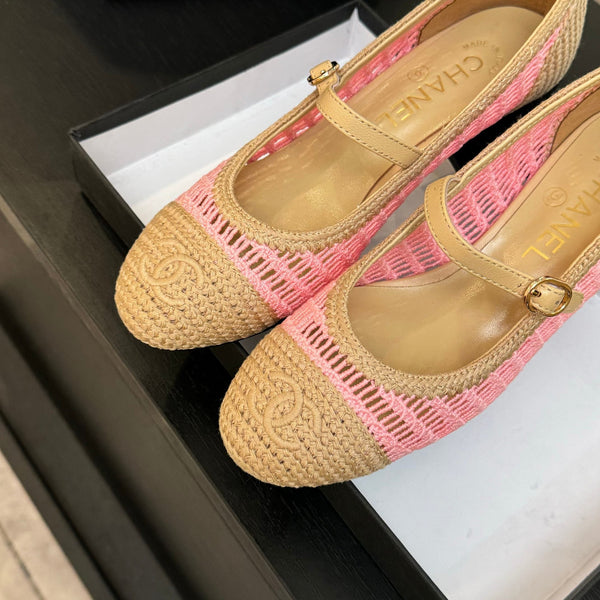 CC 25P Mary Jane 50mm Beige Pink Raffia 373788
