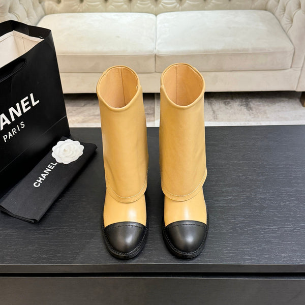 CC 26s Chunky Heel Trouser Ankle Boots Black Beige Sheepskin 673033