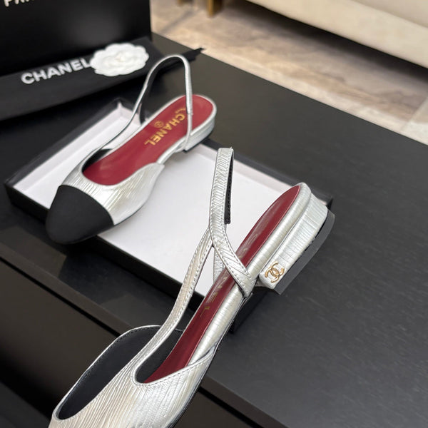 CC 26s Classic Slingback Flat Sliver Black Leather 907639