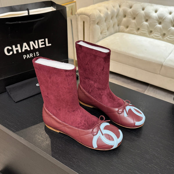CC 26s Cap-Toe Sock Boots Burgundy Suede Leather 106822