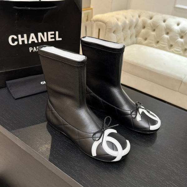 CC 26s Cap-Toe Sock Boots Black Calfskin Leather 106825