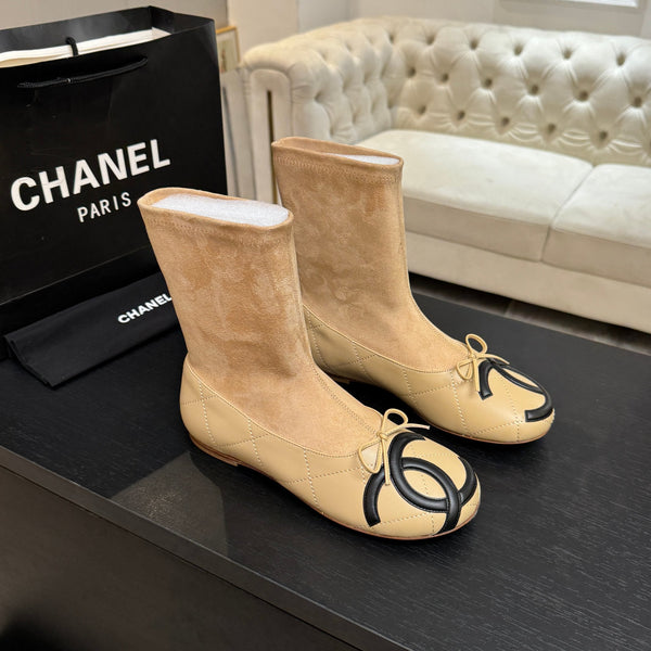 CC 26s Cap-Toe Sock Boots Apricot Suede Leather 106827