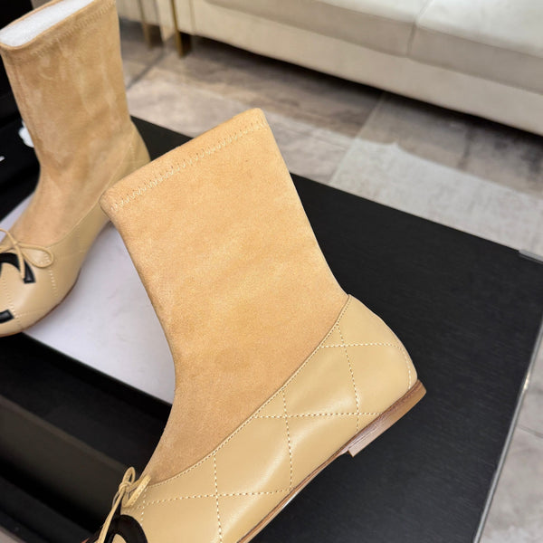 CC 26s Cap-Toe Sock Boots Apricot Suede Leather 106827