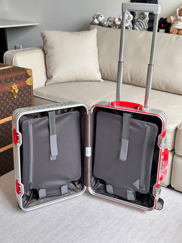 Rimowa 2025 Cabin Twist Suitcase 21inch Silver Red Aluminum 273826