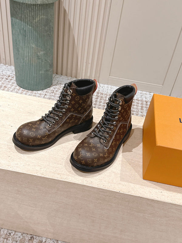 LV Ankle Boots Brown Black Monogram Canvas 555689