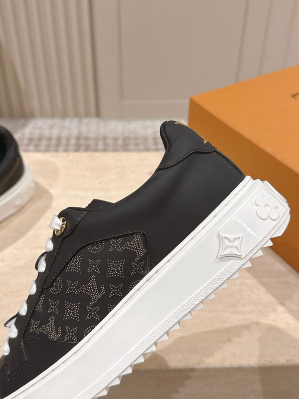 LV 1AICMB Time Out Sneaker Black Perforated Mahina Mongram Leather 555678