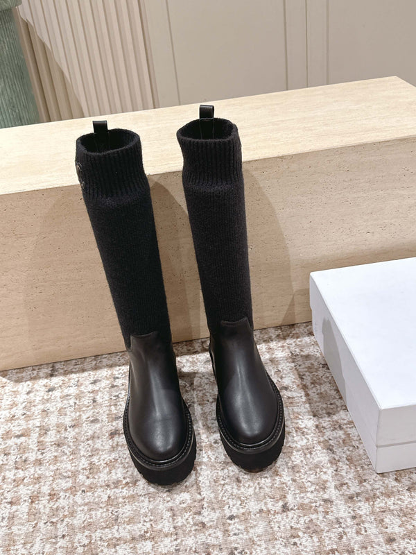 LV Celine Margaret Chelsea Boots Dark Brown  Calfskin and Woolen Fabric 532986