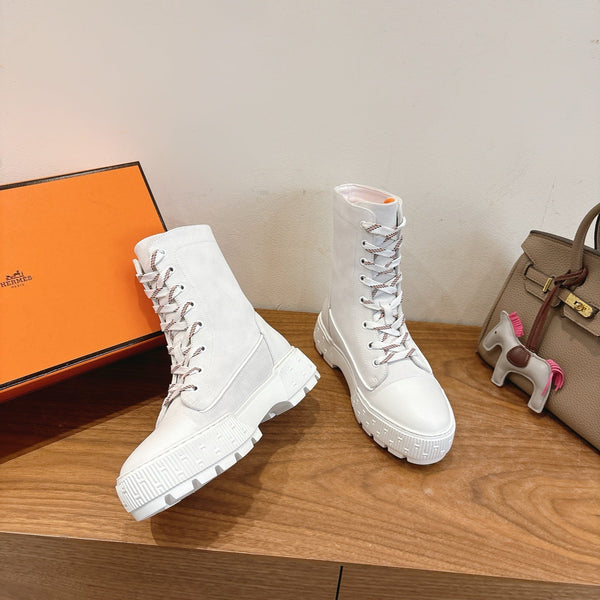 HM 26S Fresh Ankle Boots 4cm White Suede Leather 110601