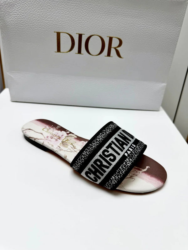 CD 26s Embroidered Sandals Black White Burgundy Canvas Leather 683021