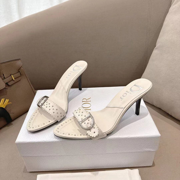 CD 26s Open Toe Mules 8.5cm Cream Studded Leather 116943