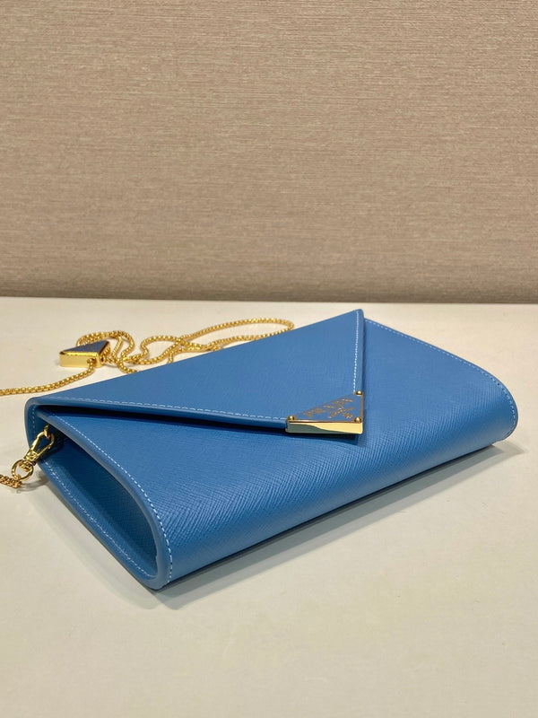 PRA Cross pattern envelope bag blue leather 341158
