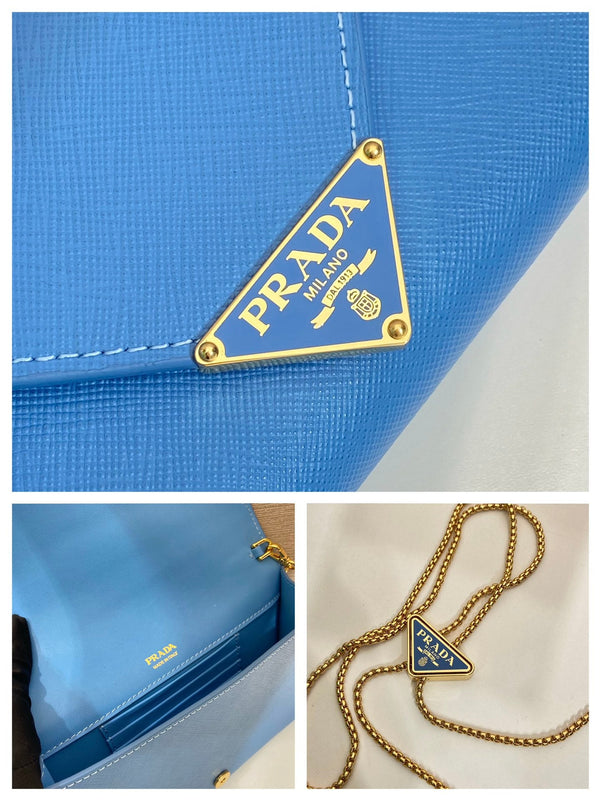 PRA Cross pattern envelope bag blue leather 341158