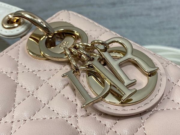 mini lady 17 pink white lambskin